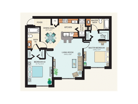 Two Bedroom Floor Plan at Mariners Cay Affordable Apartments in Spring Hill FL